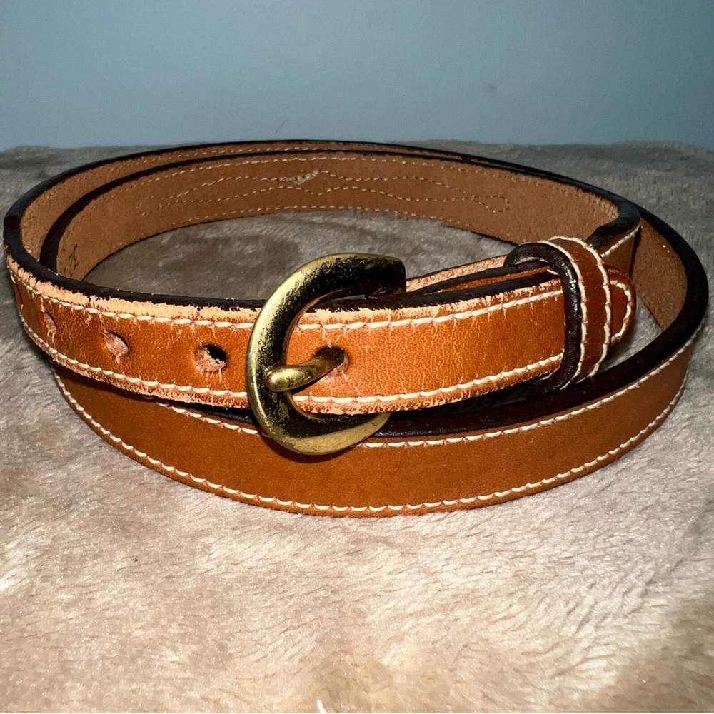 LeeGin Genuine Leather Western Stitched Belt Brown Size 32 - Picture 2 of 6